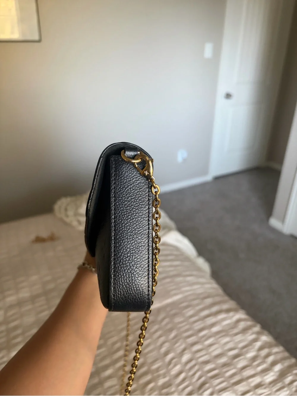 Louis Vuitton Pochette Felicie Monogram Envelope Crossbody with Gold Chain